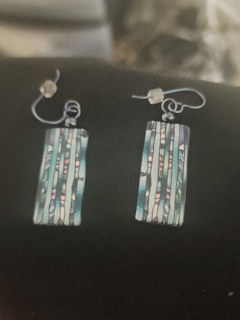 Rectangular Inlay Dangle Earrings in Teal and Multi-Color - Women Jewelry